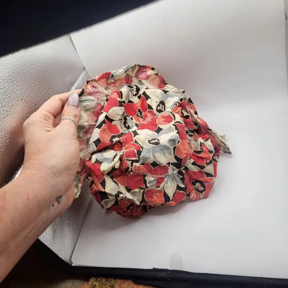 Antique Vintage Cotton Floral Patterned Fabric Bonnet 11in dia